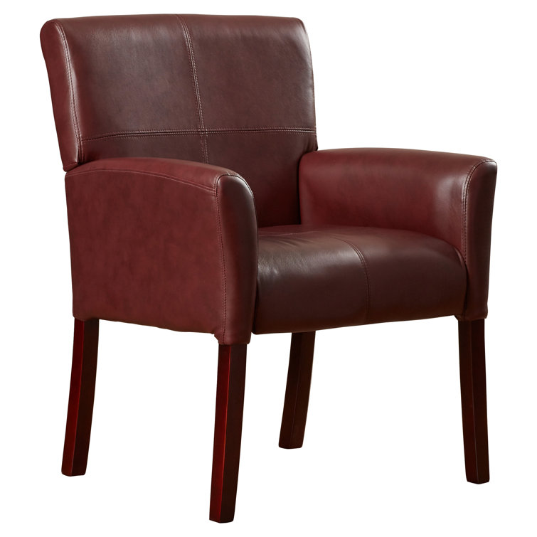 Elegant Burgundy LeatherSoft Executive Reception Armchair with Mahogany Wood Legs