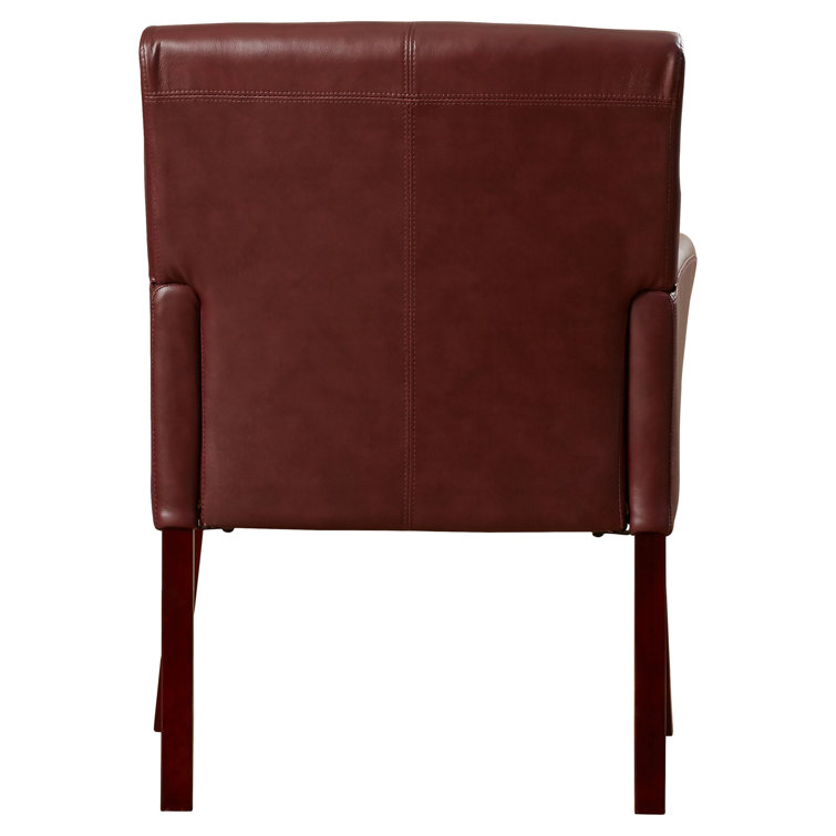 Elegant Burgundy LeatherSoft Executive Reception Armchair with Mahogany Wood Legs
