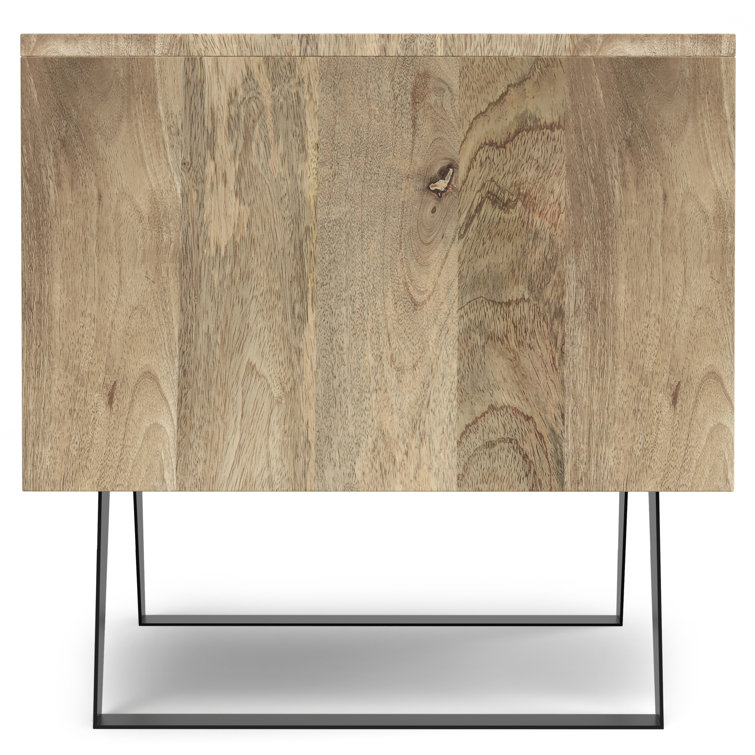 Natural Mango Wood and Metal End Table with Storage