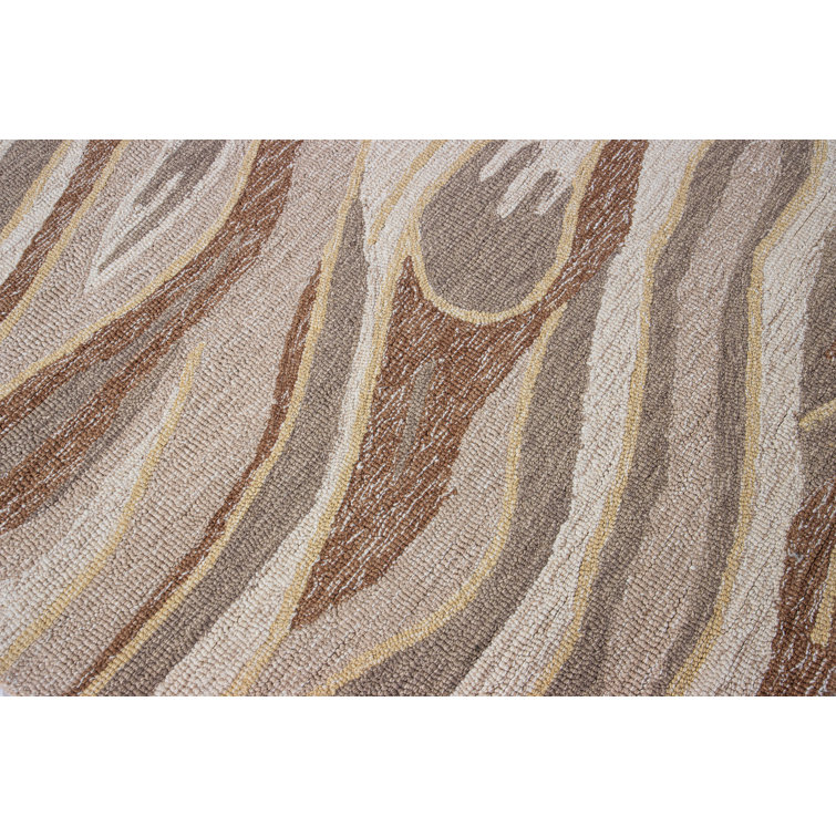 Beige and Brown Wool Hand-Tufted Rectangular Area Rug