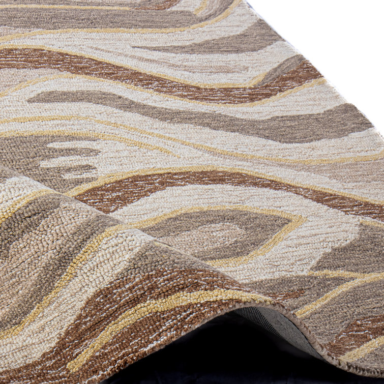 Beige and Brown Wool Hand-Tufted Rectangular Area Rug