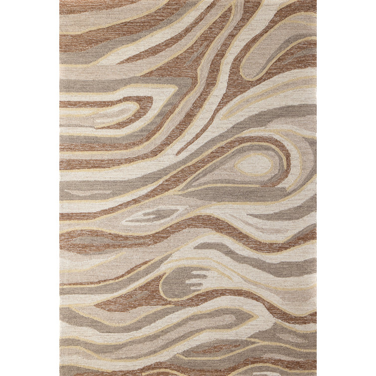 Beige and Brown Wool Hand-Tufted Rectangular Area Rug