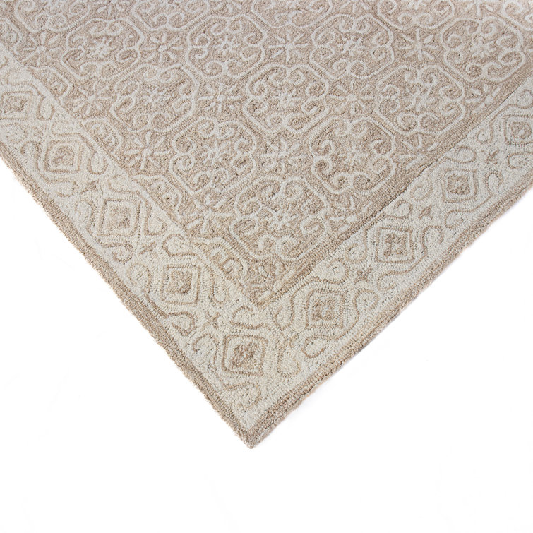 Handmade Beige Wool Rectangular 5' x 7' Tufted Area Rug