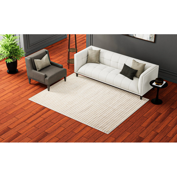 Beige and Off-White Hand Loomed Wool Rectangular Rug