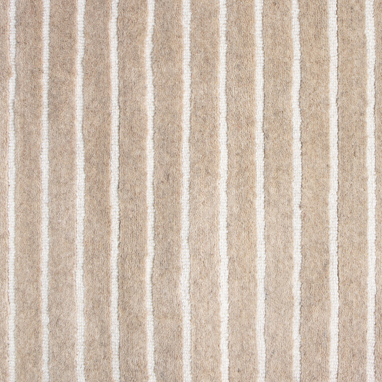 Beige and Off-White Hand Loomed Wool Rectangular Rug