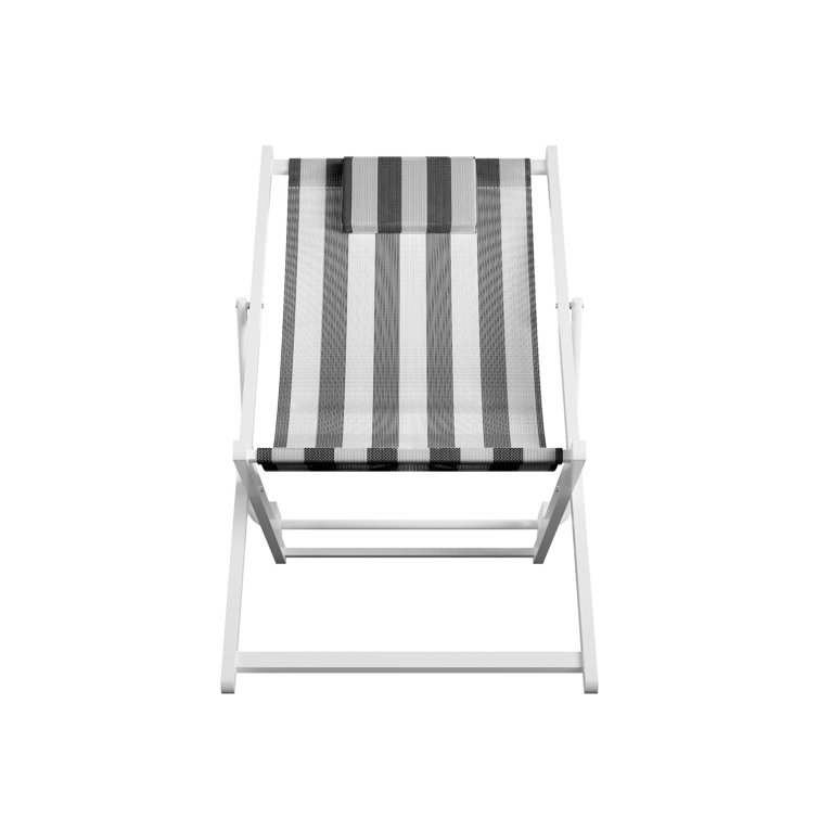 Classic Black and White Striped Foldable Beach Chairs, Set of 2