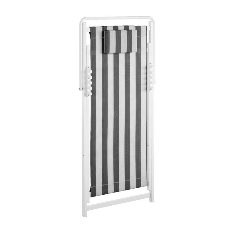 Classic Black and White Striped Foldable Beach Chairs, Set of 2