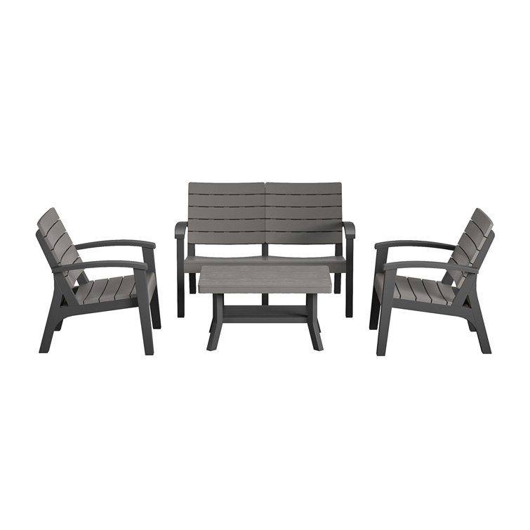 Gray Resin 4-Piece Outdoor Conversation Set with Loveseat and Armchairs