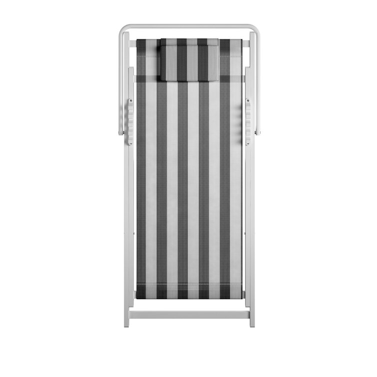 Classic Black and White Striped Foldable Beach Chairs, Set of 2