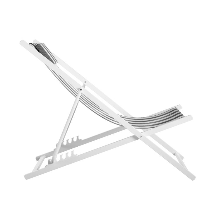 Classic Black and White Striped Foldable Beach Chairs, Set of 2