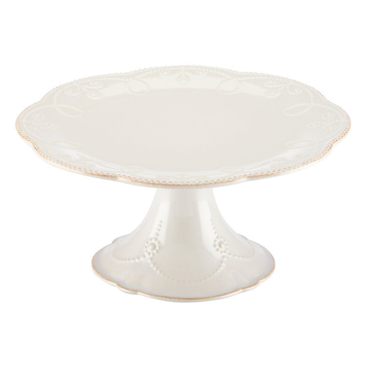 Elegant White Ceramic Pedestal Cake Stand with Floral Motif