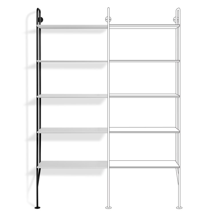 Black and White Metal and Wood Wall-Mounted Bookcase
