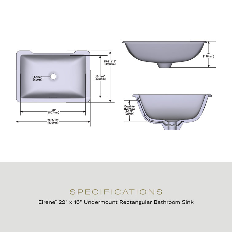 Eirene 16'' White Solid Surface Rectangular Undermount Bathroom Sink