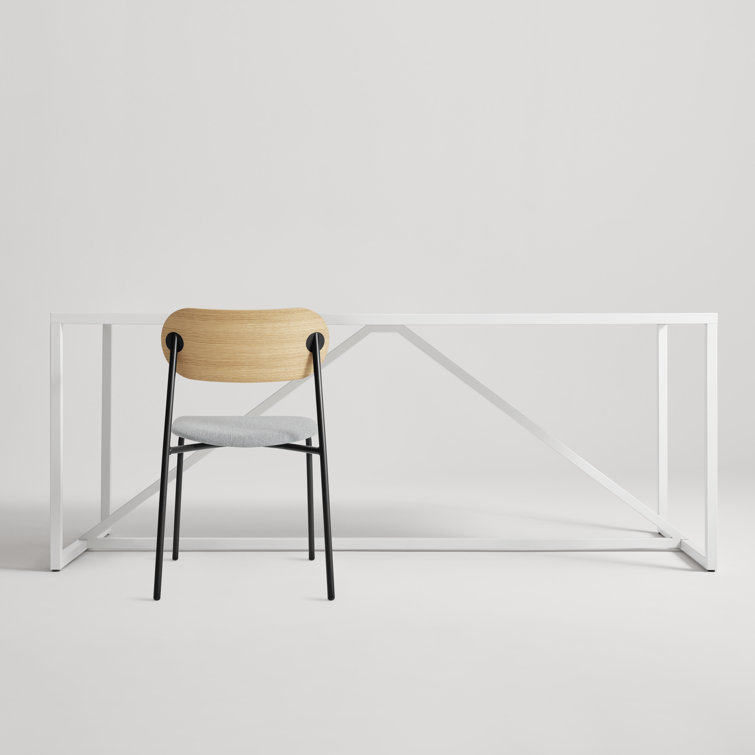 White Oak and Metal Stackable Dining Chair with Fabric Seat