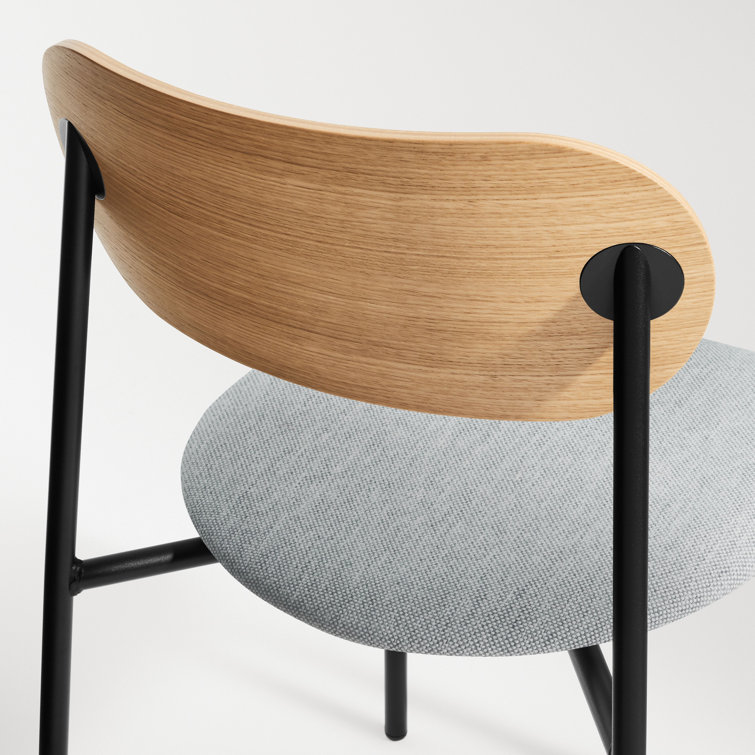 White Oak and Metal Stackable Dining Chair with Fabric Seat