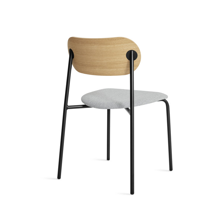White Oak and Metal Stackable Dining Chair with Fabric Seat