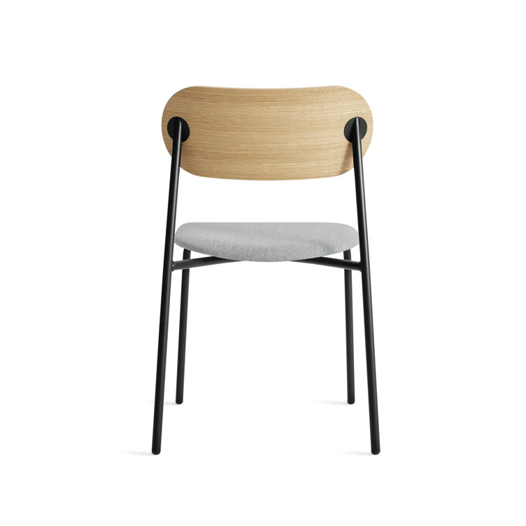 White Oak and Metal Stackable Dining Chair with Fabric Seat
