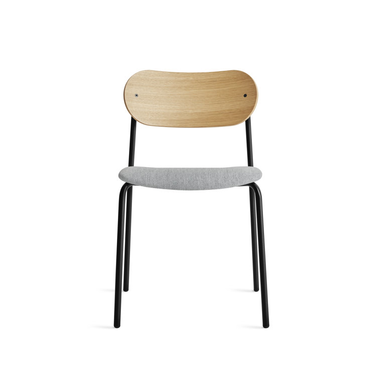 White Oak and Metal Stackable Dining Chair with Fabric Seat