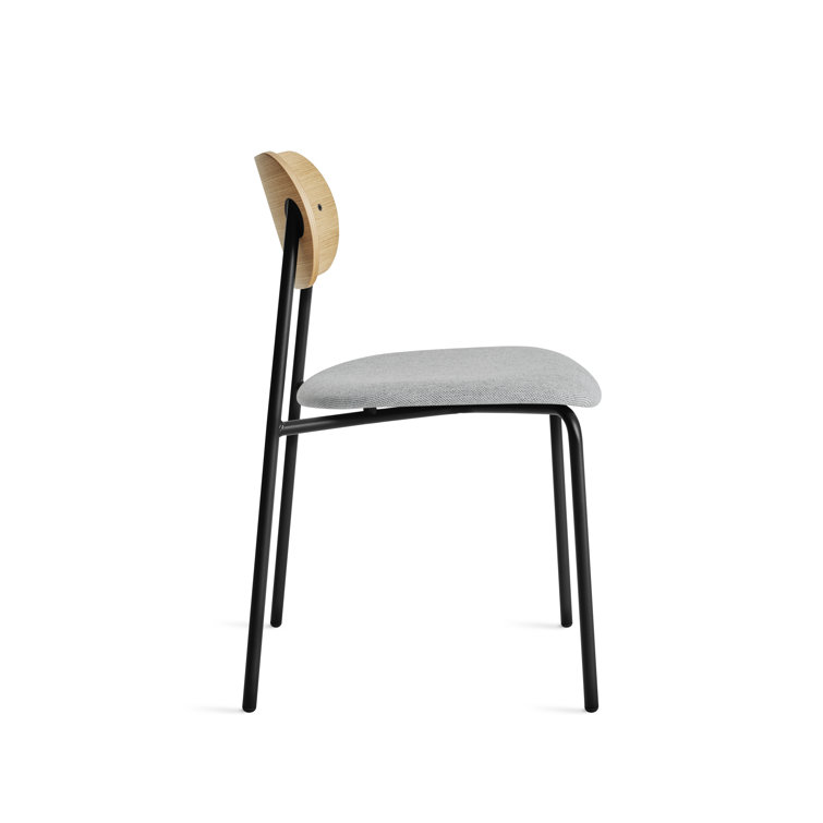 White Oak and Metal Stackable Dining Chair with Fabric Seat
