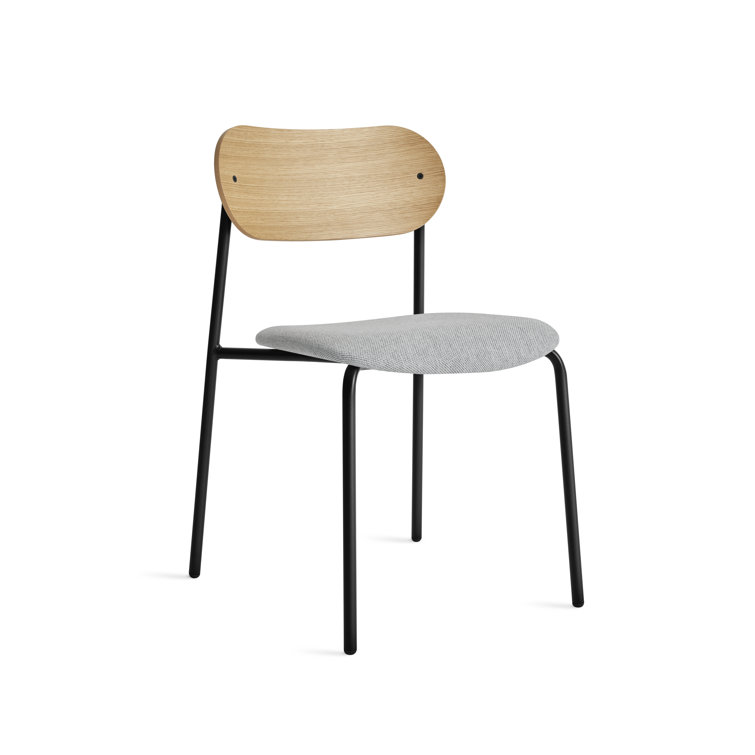 White Oak and Metal Stackable Dining Chair with Fabric Seat