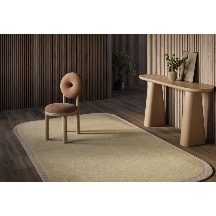 Cream Tufted Wool Rectangle Area Rug with Border