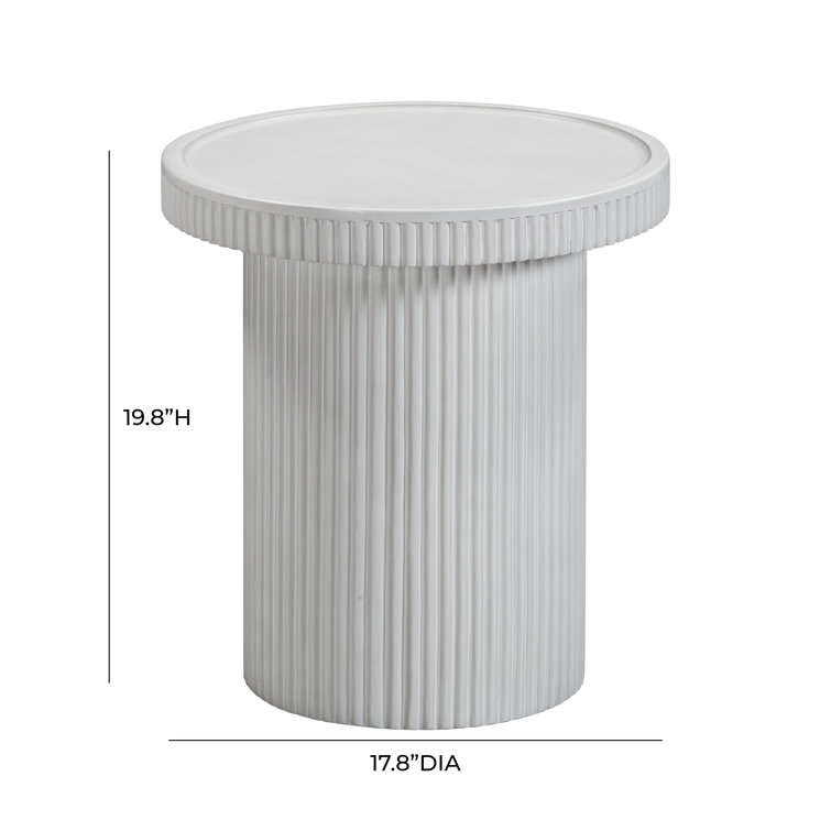 White Ribbed Concrete Round Side Table 17.8" x 19.8"