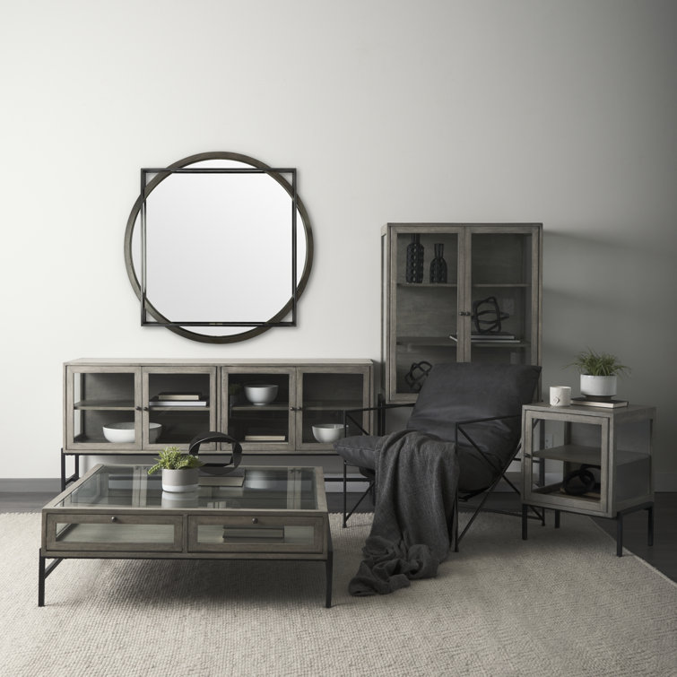 Norbert 46" Square Black Wood and Metal Wall Mirror