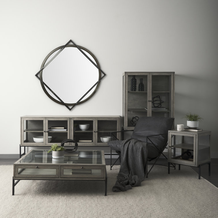Norbert 46" Square Black Wood and Metal Wall Mirror