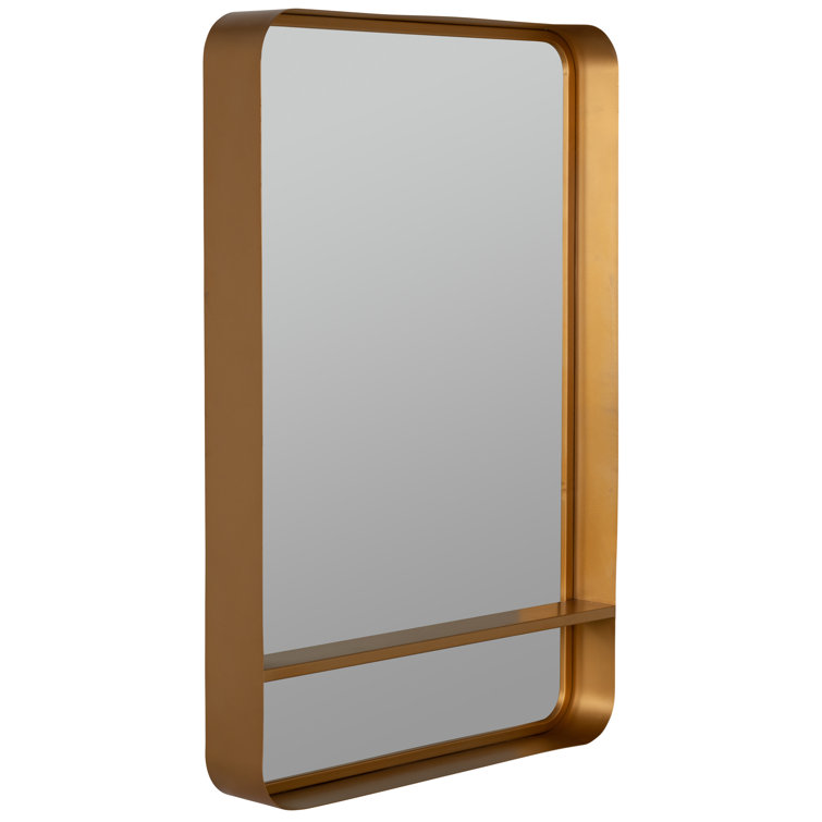 Elegant Rectangular Bronze and Gold Wood Bathroom Vanity Mirror with Shelf