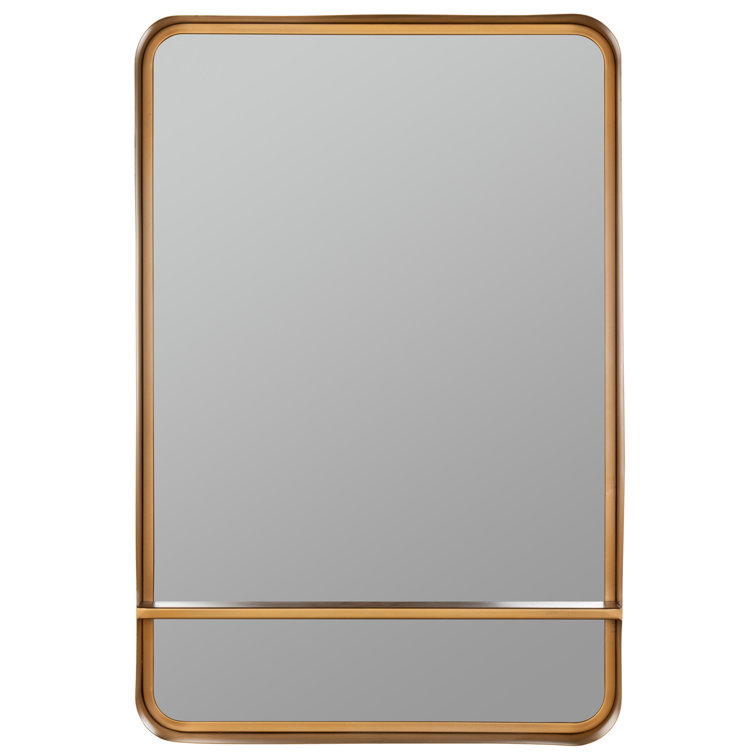 Elegant Rectangular Bronze and Gold Wood Bathroom Vanity Mirror with Shelf