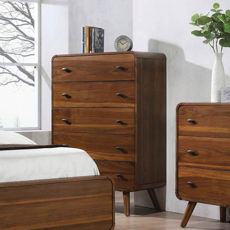 Robyn Mid-Century Modern Dark Walnut 5-Drawer Chest