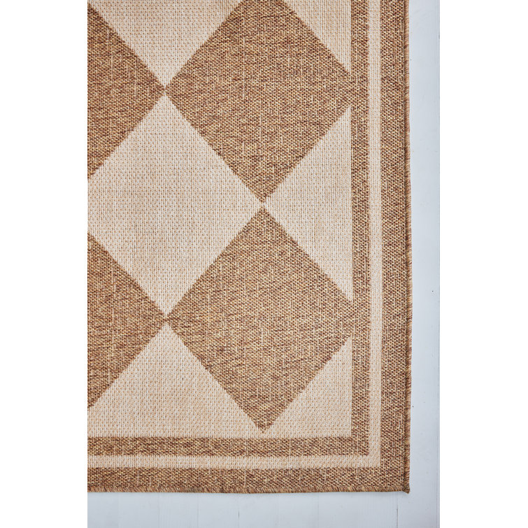Natural Diamond Pattern Rectangular Indoor/Outdoor Rug
