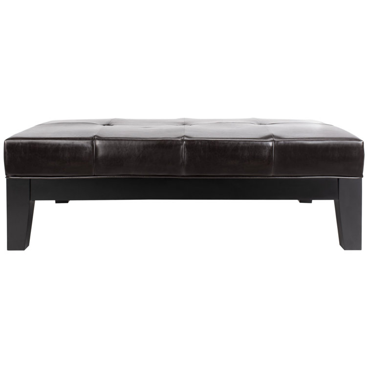 Transitional Tufted Cocktail Ottoman in Quilted Brown Faux Leather