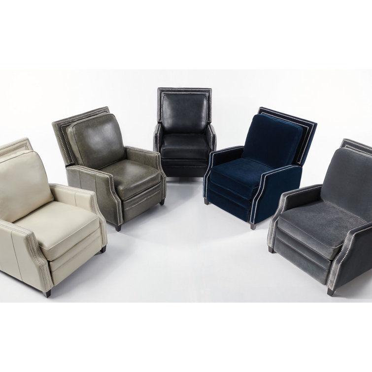 Black Leather Recliner with Wood Legs and Nailhead Trim