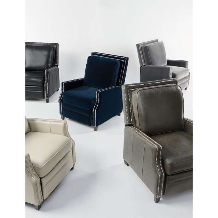 Black Leather Recliner with Wood Legs and Nailhead Trim