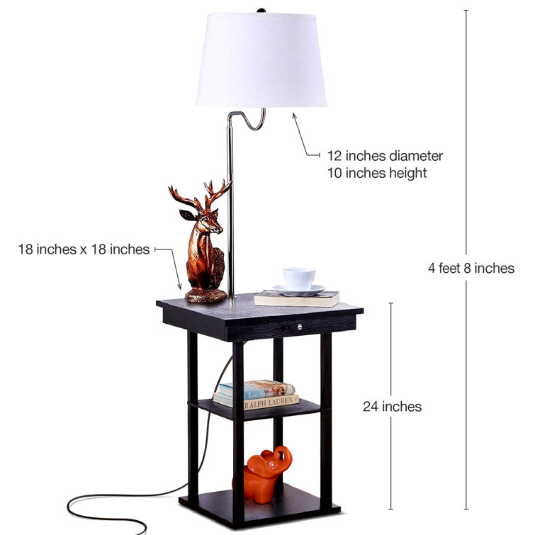 Madison Mid-Century Modern Black Wood & Metal LED Side Table with USB Port