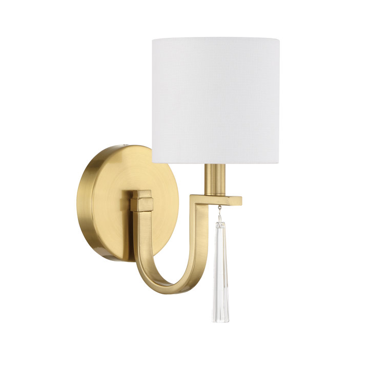 Satin Brass Single Light Sconce with White Linen Shade