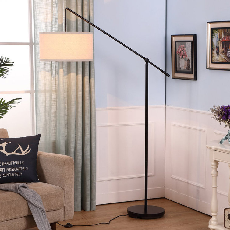 Adjustable Arc LED Floor Lamp for Kids' Room in Bronze with Beige Shade