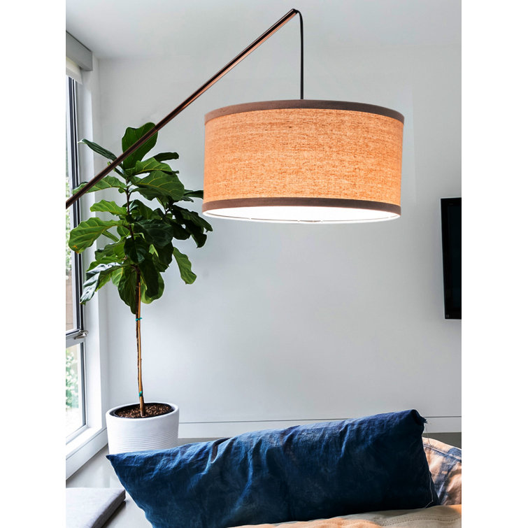 Adjustable Arc LED Floor Lamp for Kids' Room in Bronze with Beige Shade