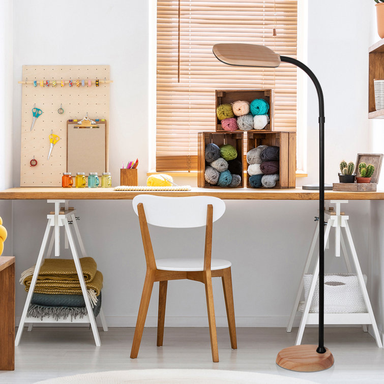 Adjustable Black and Wood LED Floor Lamp with 3-Way Switch