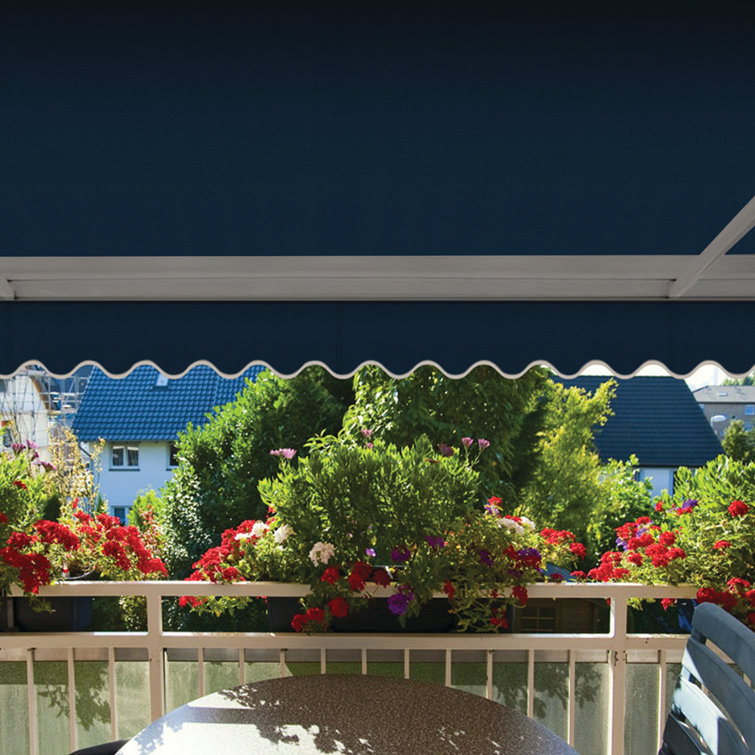 Navy Blue Motorized Retractable Patio Awning with Acrylic Canopy