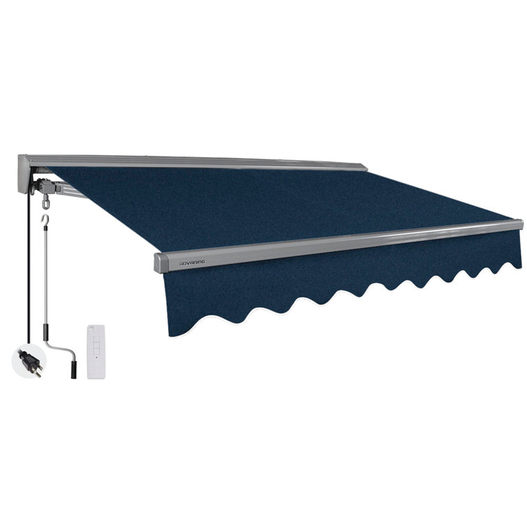 Navy Blue Motorized Retractable Patio Awning with Acrylic Fabric