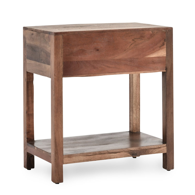 Dark Brown Solid Wood End Table with Storage Drawer