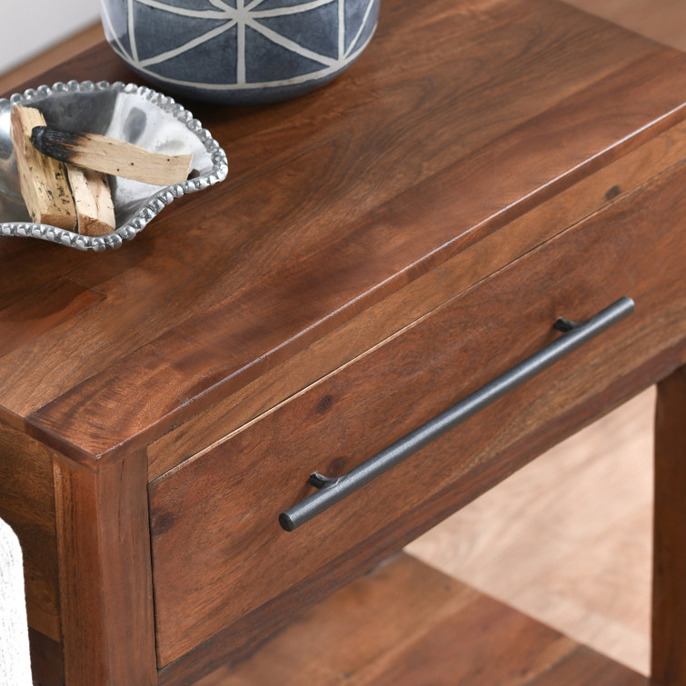Dark Brown Solid Wood End Table with Storage Drawer