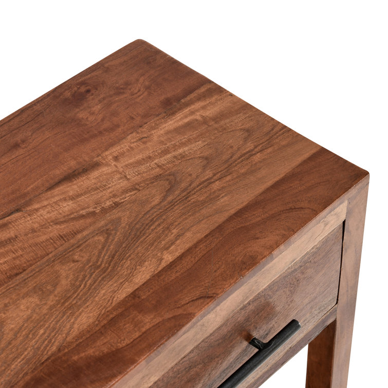 Dark Brown Solid Wood End Table with Storage Drawer