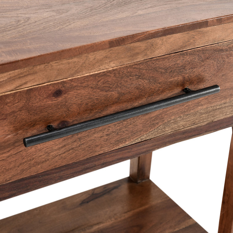 Dark Brown Solid Wood End Table with Storage Drawer