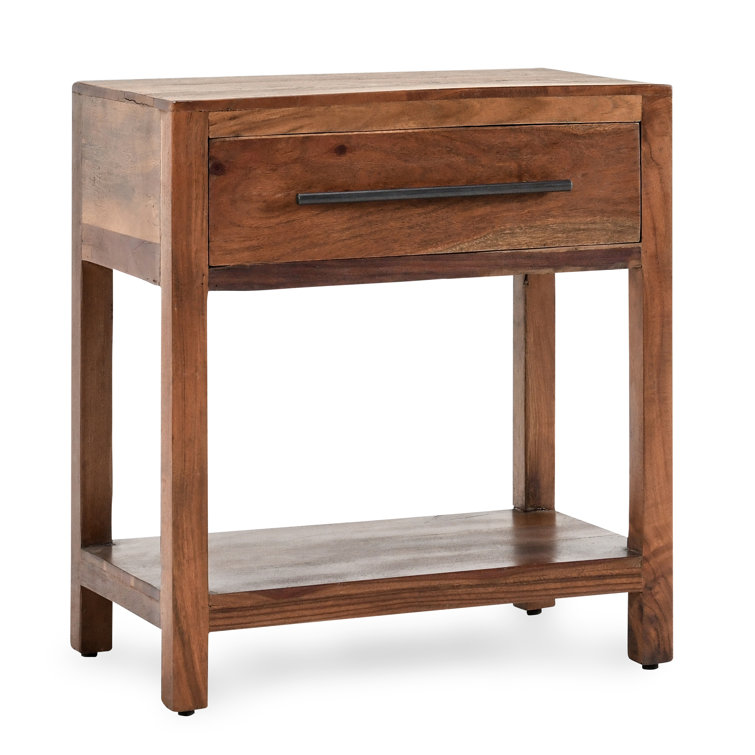 Dark Brown Solid Wood End Table with Storage Drawer