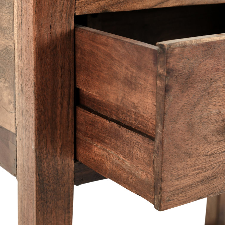 Dark Brown Solid Wood End Table with Storage Drawer