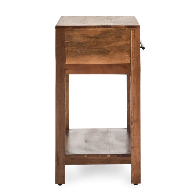 Dark Brown Solid Wood End Table with Storage Drawer