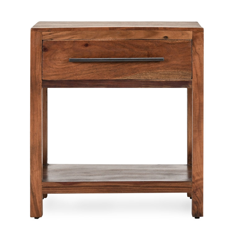 Dark Brown Solid Wood End Table with Storage Drawer